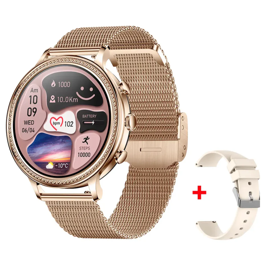 Vandtæt Elegant Smartwatch til kvinder med to remme-sundhedsfunktioner- guld - Billede 2